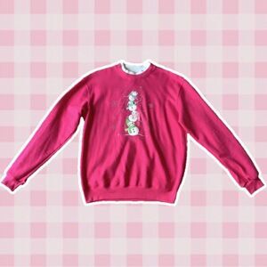 Vintage 90s Pink Snowman Winter Holiday Ugly Christmas Sweater Sweatshirt S